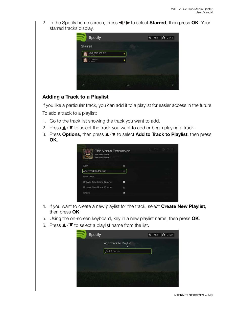 Adding a track to a playlist | Western Digital WD TV Live Hub Media Center User Manual User Manual | Page 153 / 241