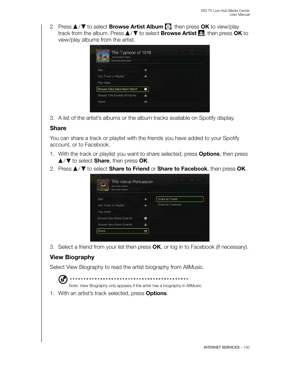 Share, View biography | Western Digital WD TV Live Hub Media Center User Manual User Manual | Page 155 / 241