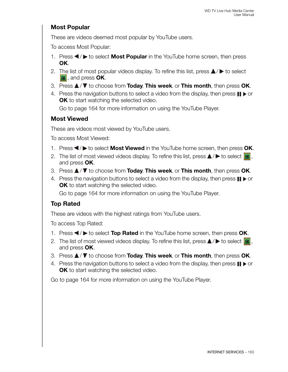 Most popular, Most viewed, Top rated | Western Digital WD TV Live Hub Media Center User Manual User Manual | Page 168 / 241