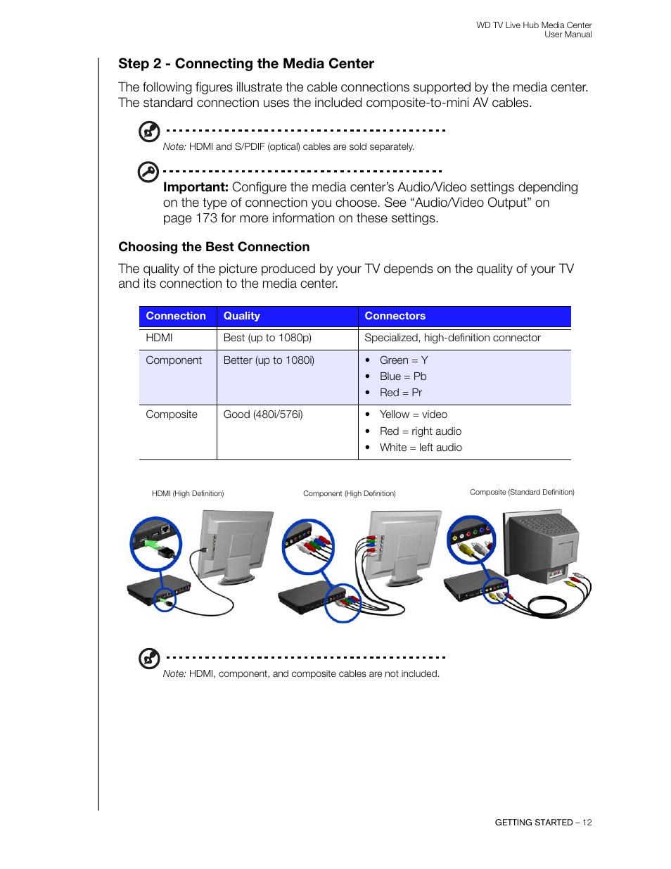 Step 2 - connecting the media center, Choosing the best connection | Western Digital WD TV Live Hub Media Center User Manual User Manual | Page 17 / 241