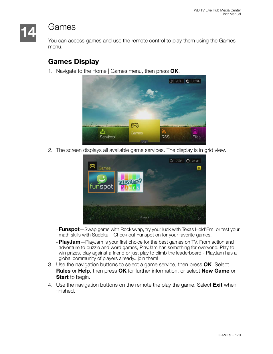 Games, Games display | Western Digital WD TV Live Hub Media Center User Manual User Manual | Page 175 / 241