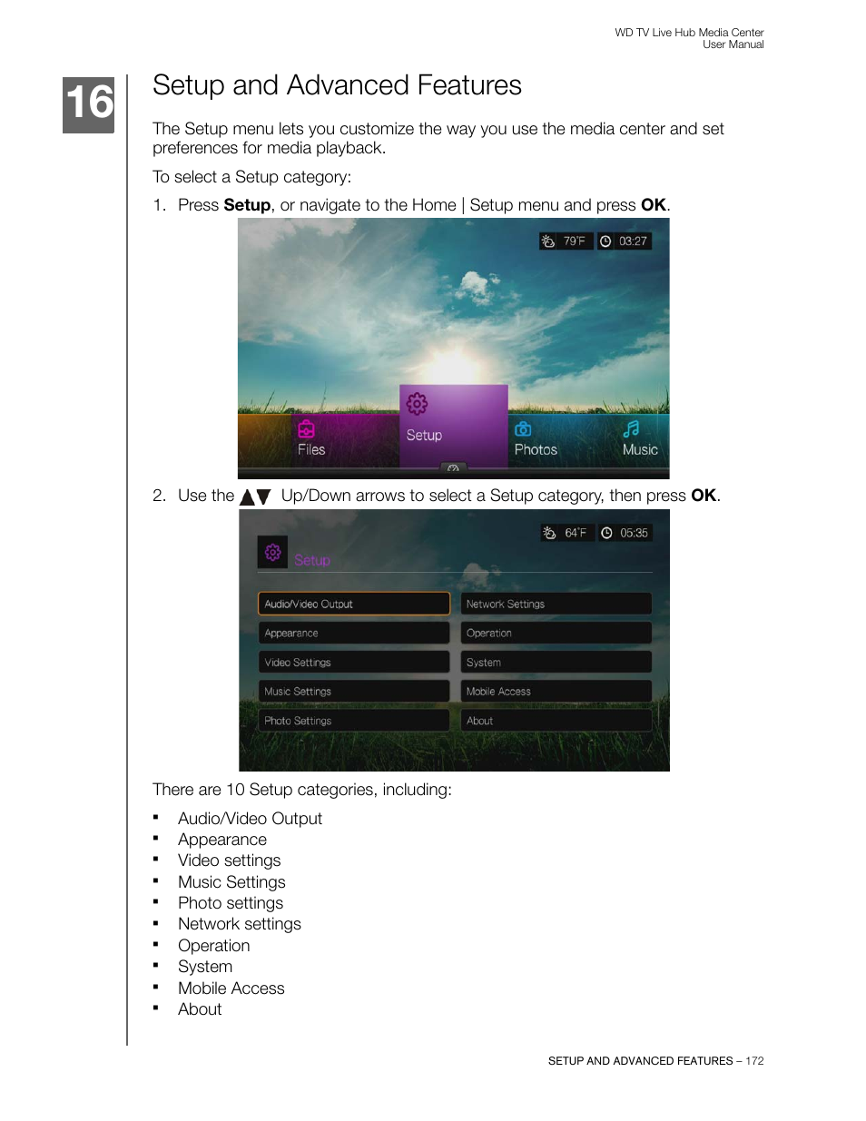 Setup and advanced features | Western Digital WD TV Live Hub Media Center User Manual User Manual | Page 177 / 241