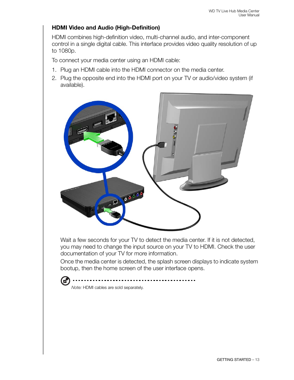 Hdmi video and audio (high-definition) | Western Digital WD TV Live Hub Media Center User Manual User Manual | Page 18 / 241