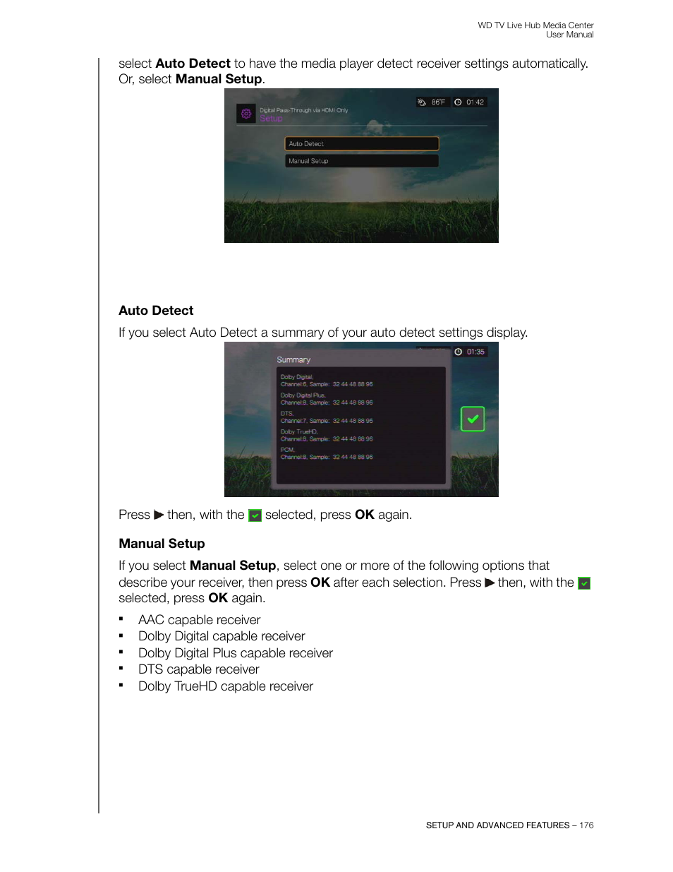 Auto detect, Manual setup | Western Digital WD TV Live Hub Media Center User Manual User Manual | Page 181 / 241