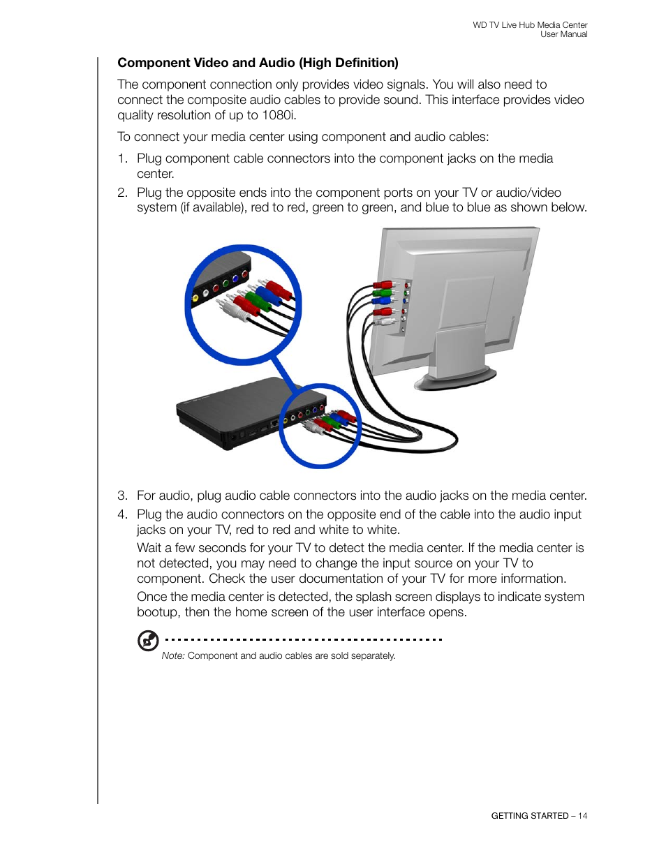 Component video and audio (high definition) | Western Digital WD TV Live Hub Media Center User Manual User Manual | Page 19 / 241
