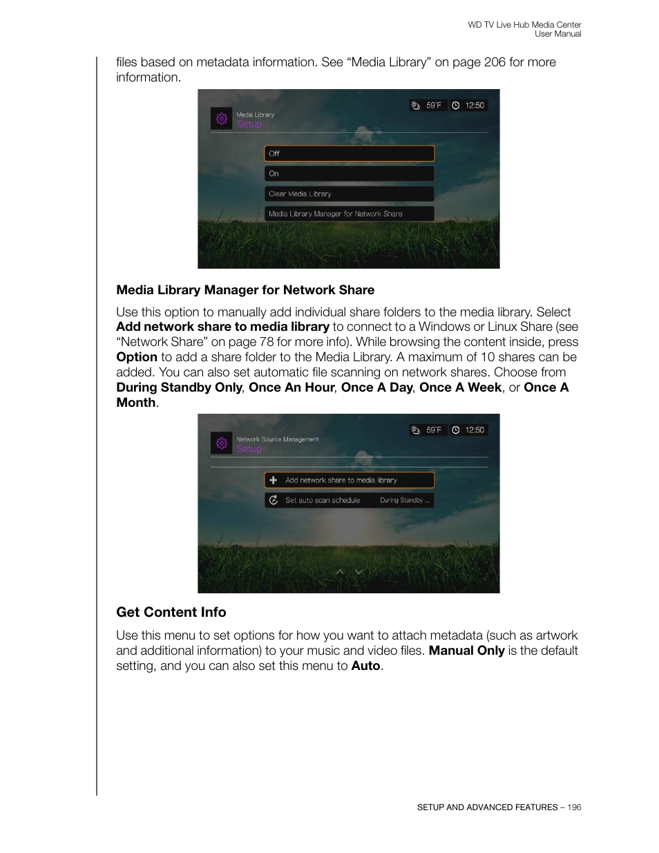 Media library manager for network share, Get content info | Western Digital WD TV Live Hub Media Center User Manual User Manual | Page 201 / 241