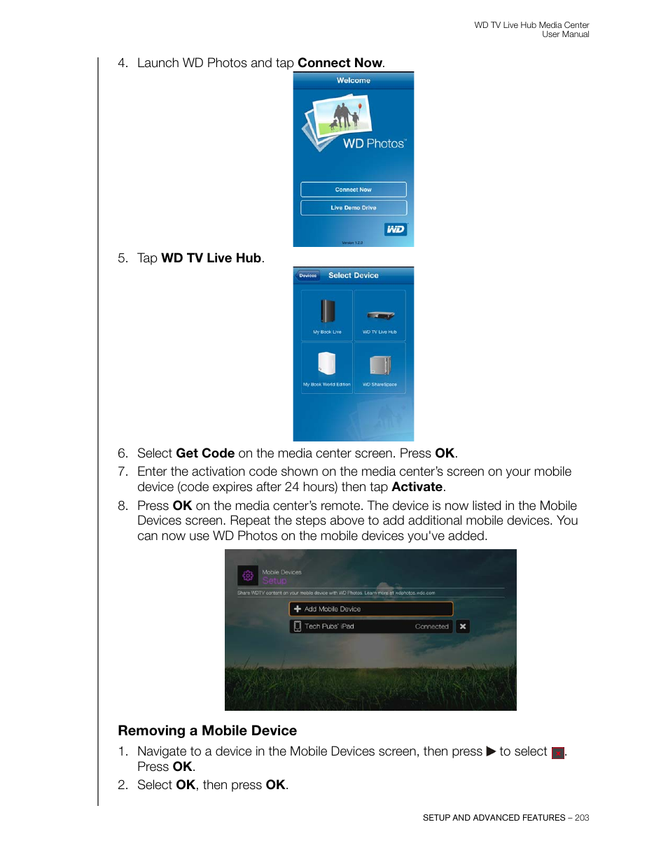 Removing a mobile device | Western Digital WD TV Live Hub Media Center User Manual User Manual | Page 208 / 241