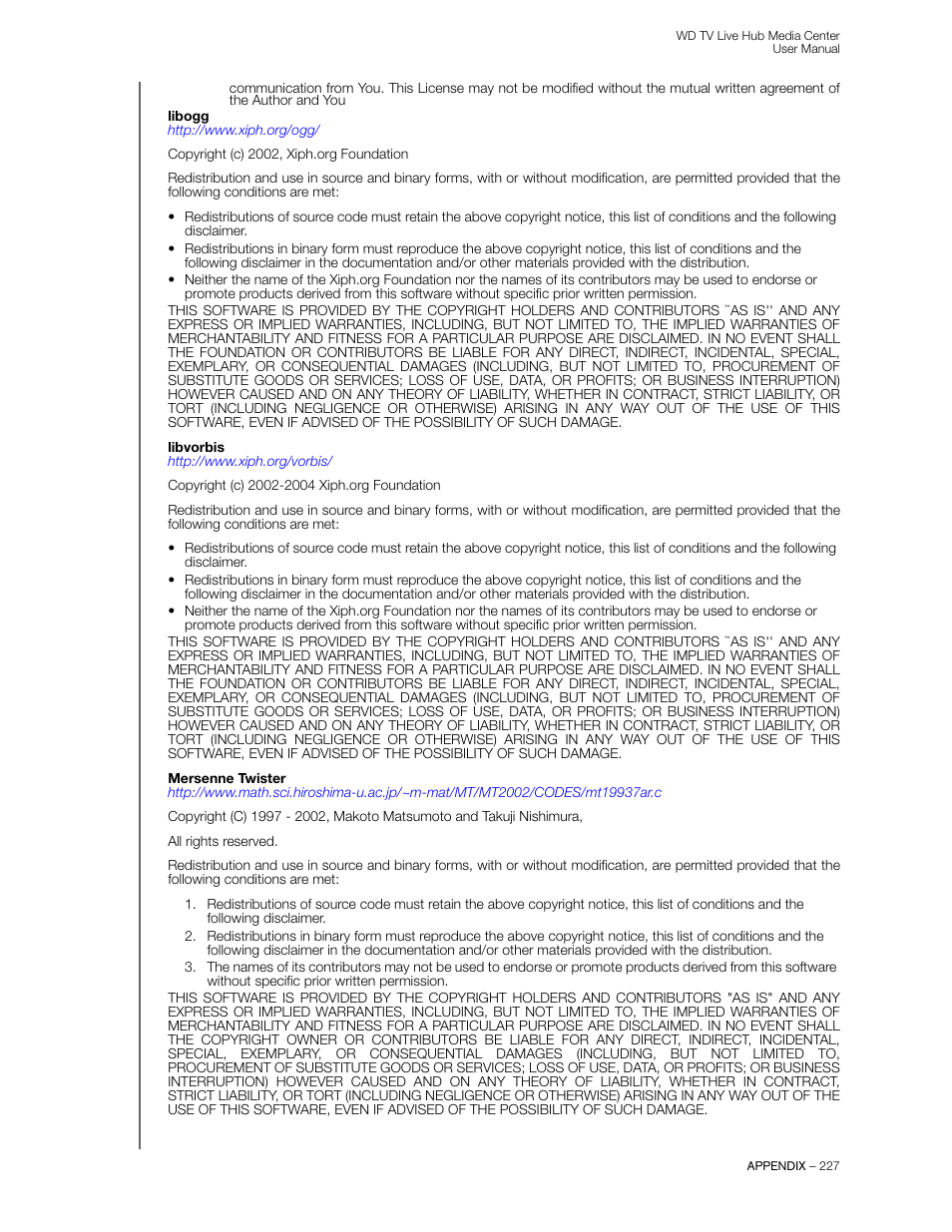 Western Digital WD TV Live Hub Media Center User Manual User Manual | Page 232 / 241