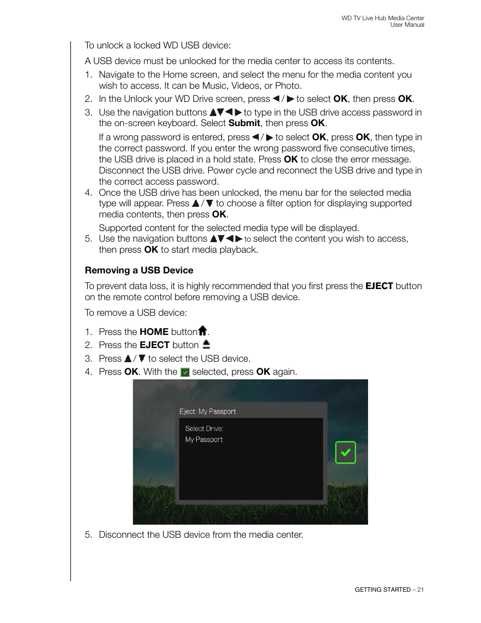 Removing a usb device | Western Digital WD TV Live Hub Media Center User Manual User Manual | Page 26 / 241