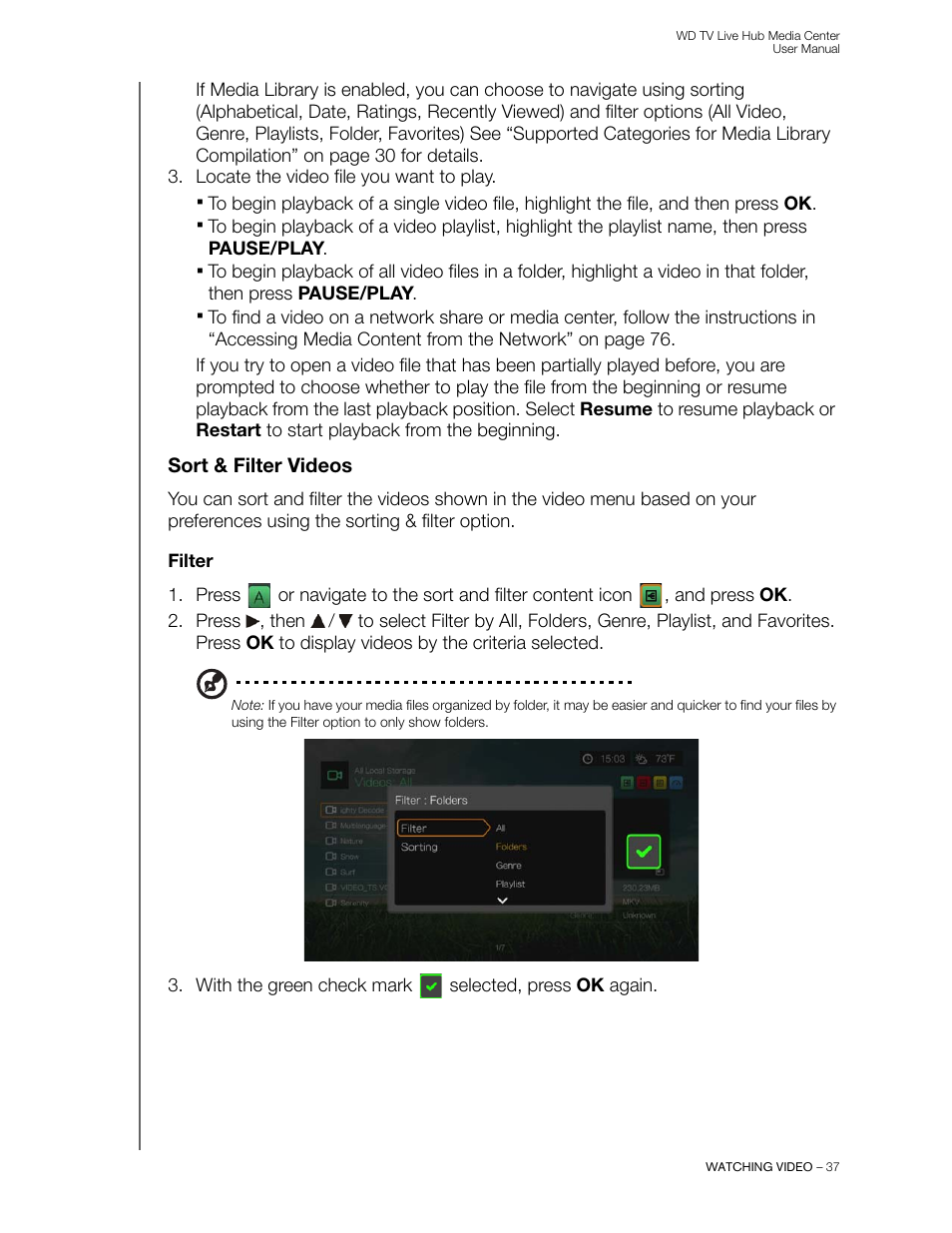 Sort & filter videos, Filter | Western Digital WD TV Live Hub Media Center User Manual User Manual | Page 42 / 241