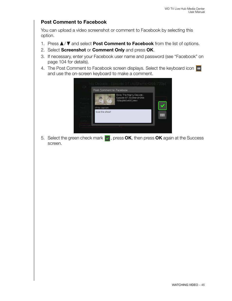 Post comment to facebook | Western Digital WD TV Live Hub Media Center User Manual User Manual | Page 51 / 241