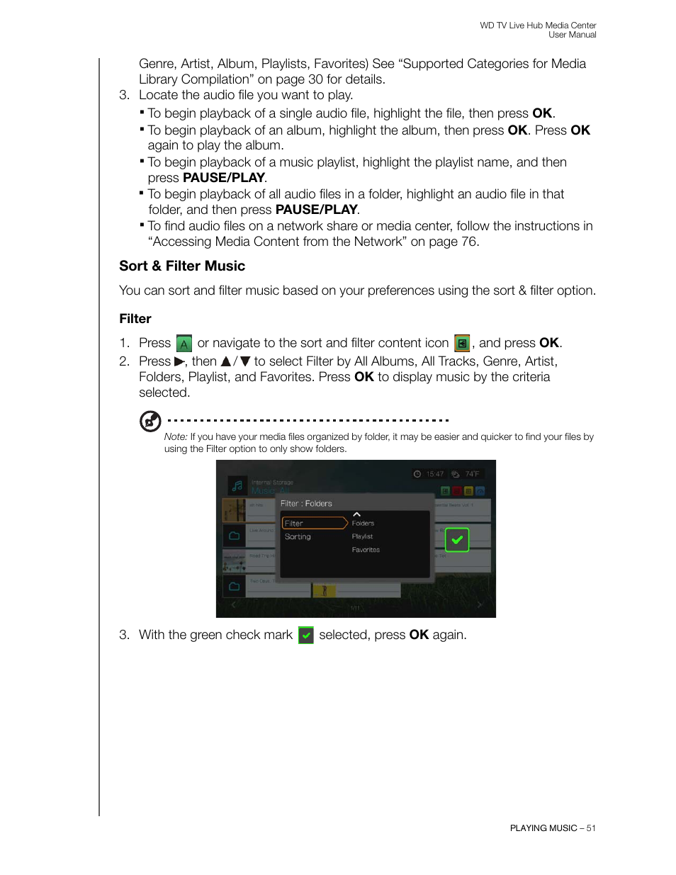Sort & filter music, Filter | Western Digital WD TV Live Hub Media Center User Manual User Manual | Page 56 / 241
