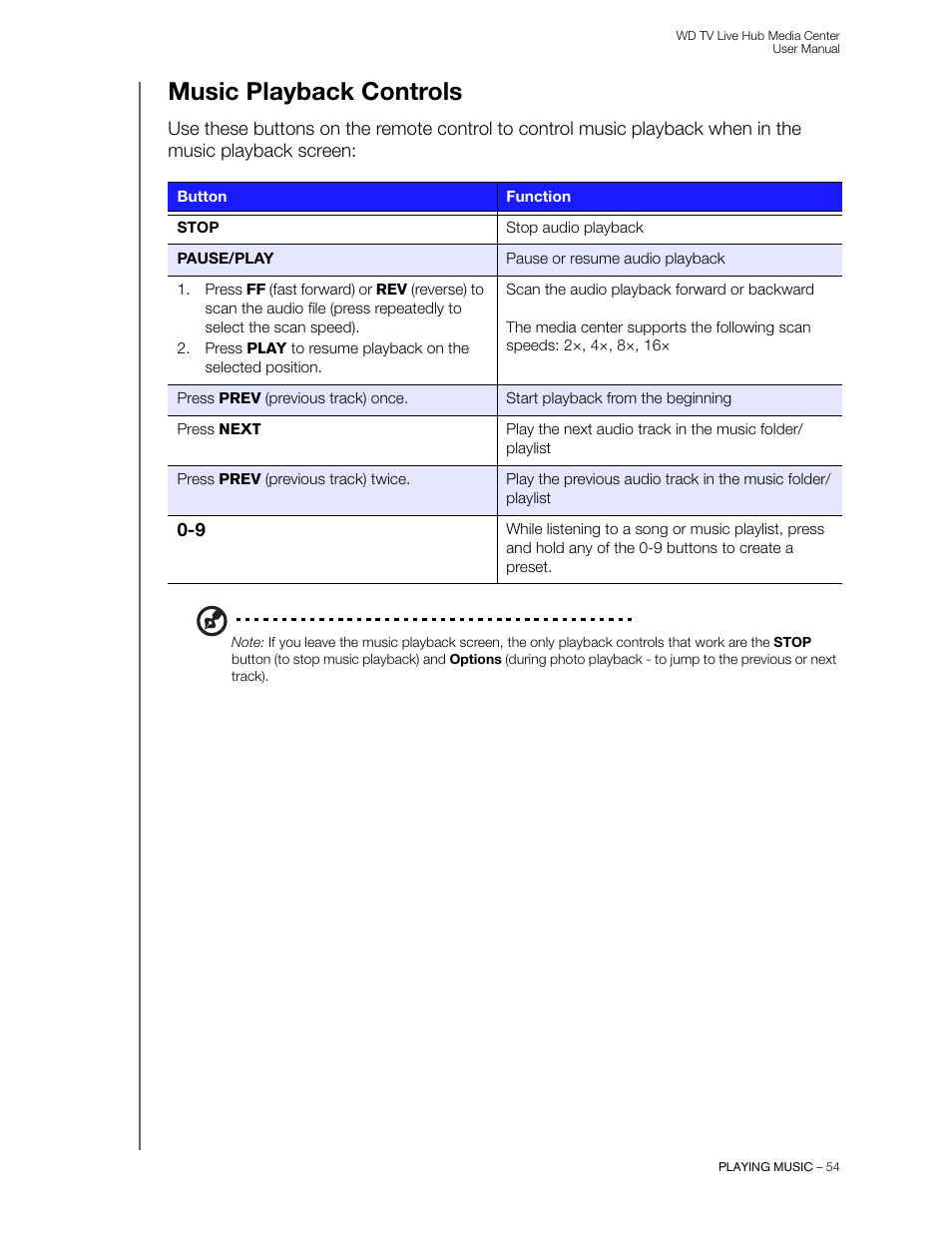 Music playback controls | Western Digital WD TV Live Hub Media Center User Manual User Manual | Page 59 / 241