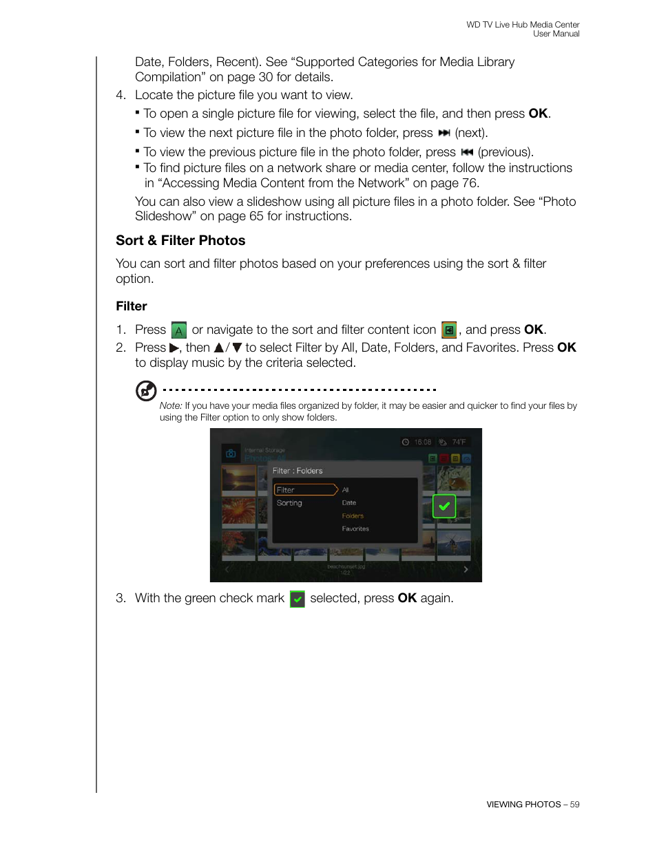 Sort & filter photos, Filter | Western Digital WD TV Live Hub Media Center User Manual User Manual | Page 64 / 241