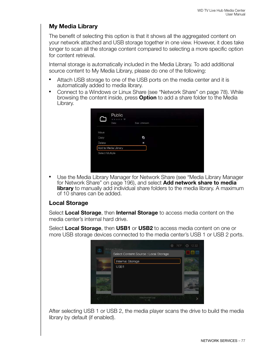 My media library, Local storage | Western Digital WD TV Live Hub Media Center User Manual User Manual | Page 82 / 241