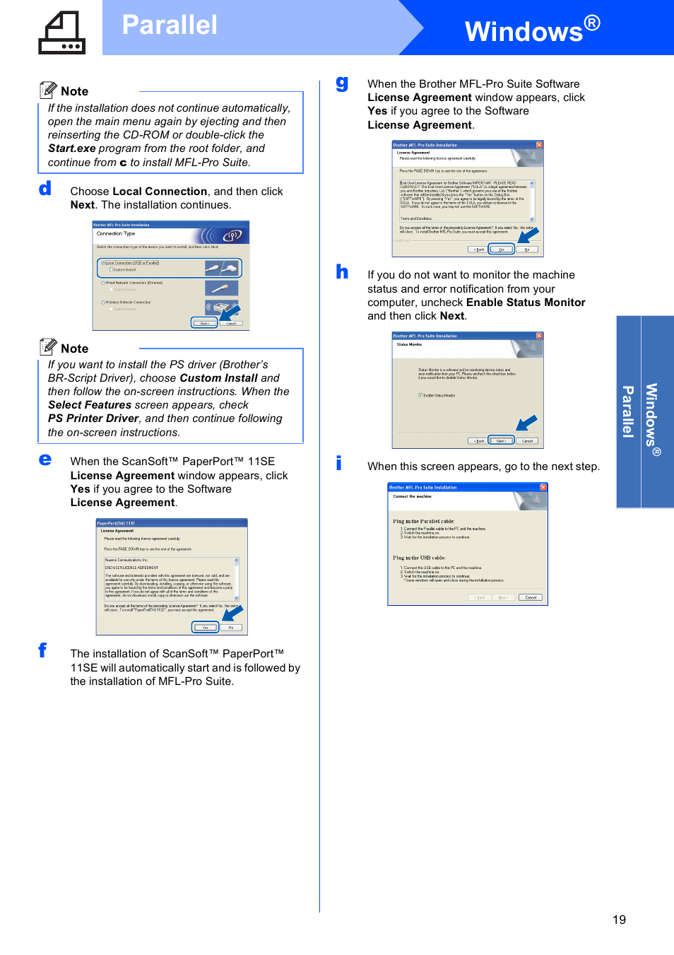Windows, Parallel | Brother MFC 8890DW User Manual | Page 19 / 46