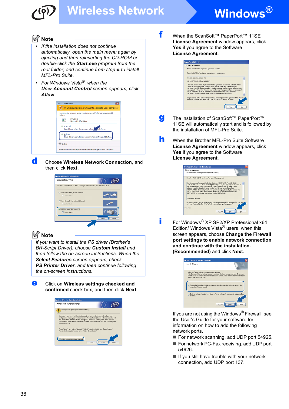 Windows, Wireless network | Brother MFC 8890DW User Manual | Page 36 / 46