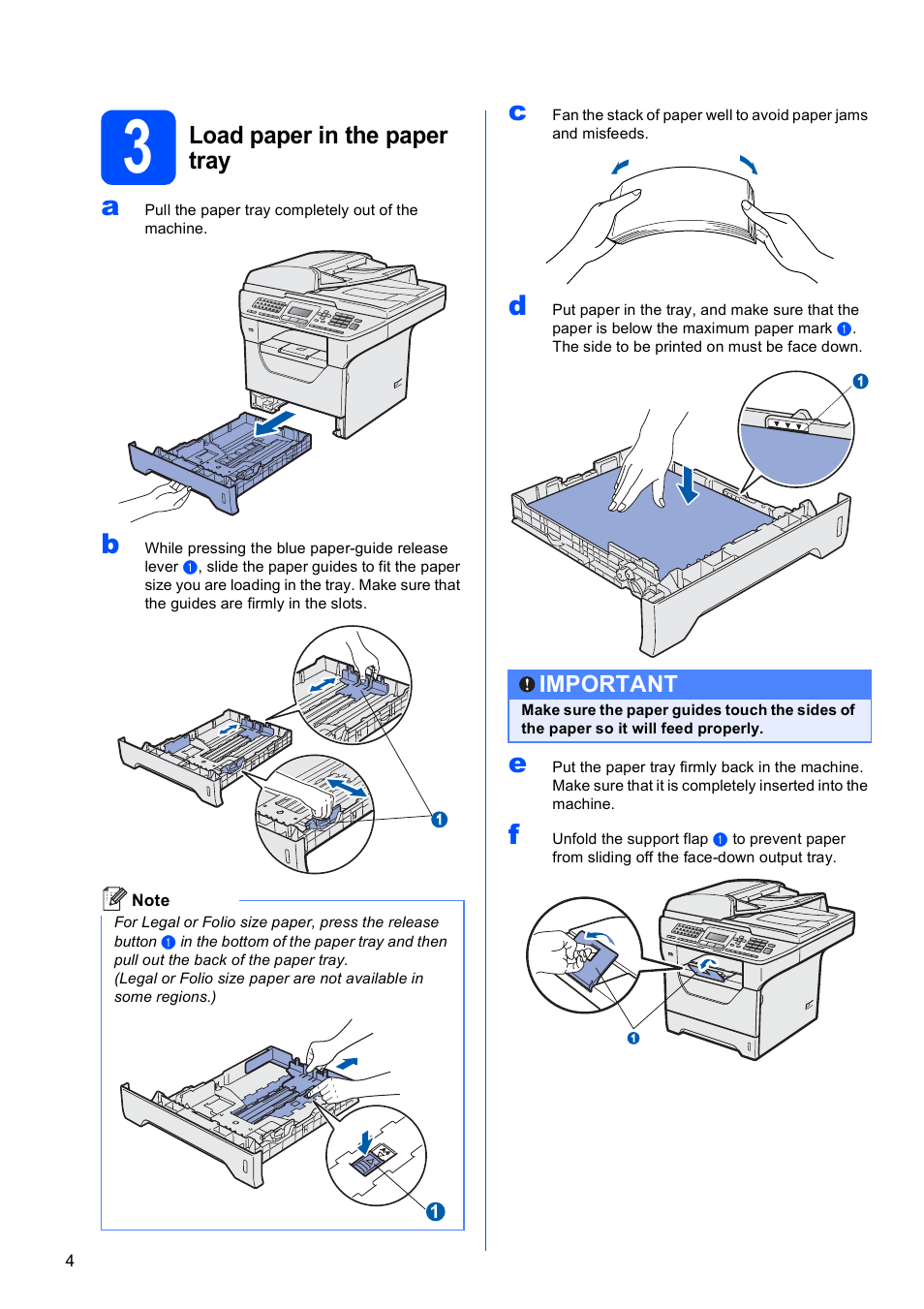 3 load paper in the paper tray, Load paper in the paper tray, Important | Brother MFC 8890DW User Manual | Page 4 / 46