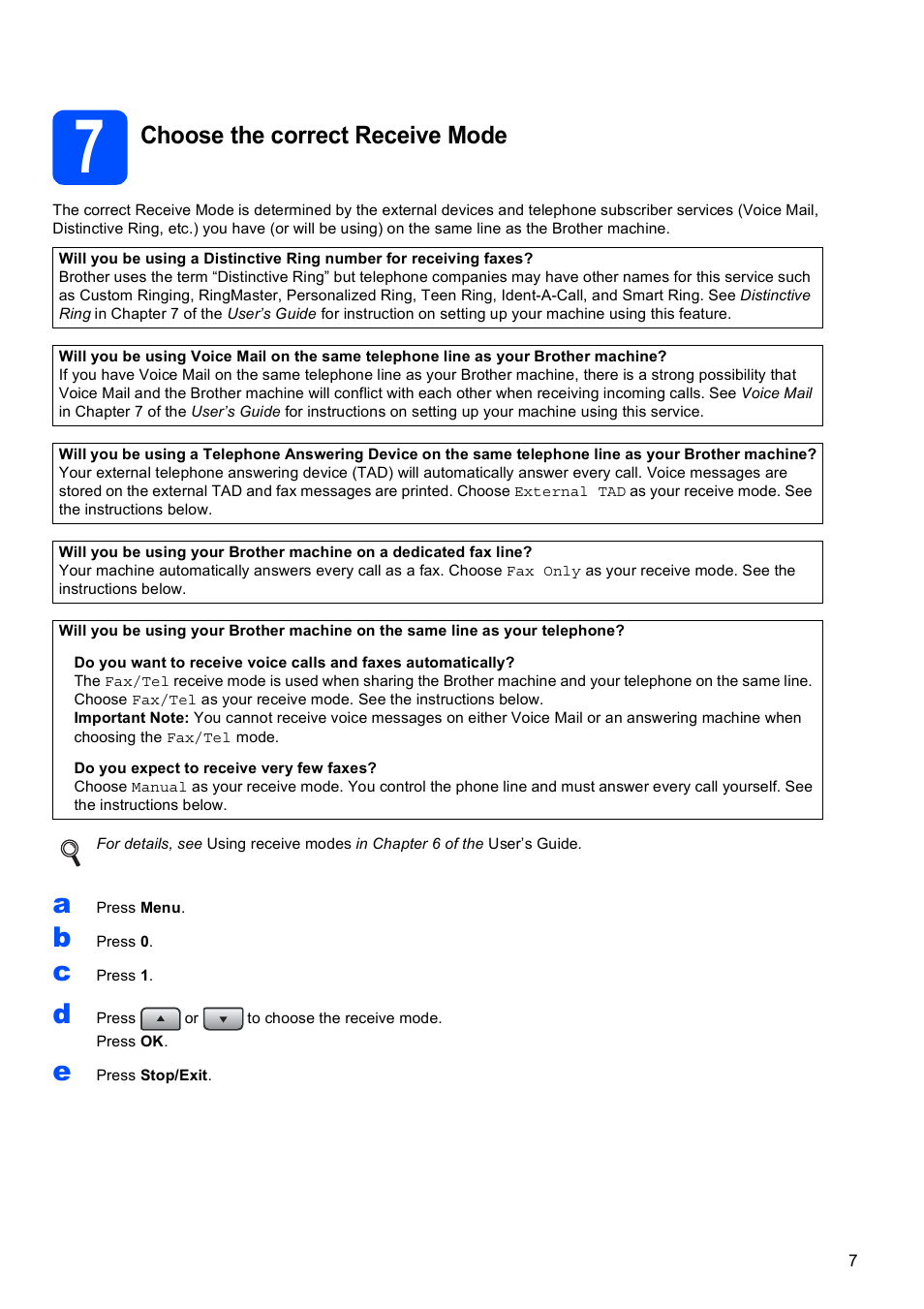 7 choose the correct receive mode, Choose the correct receive mode | Brother MFC 8890DW User Manual | Page 7 / 46