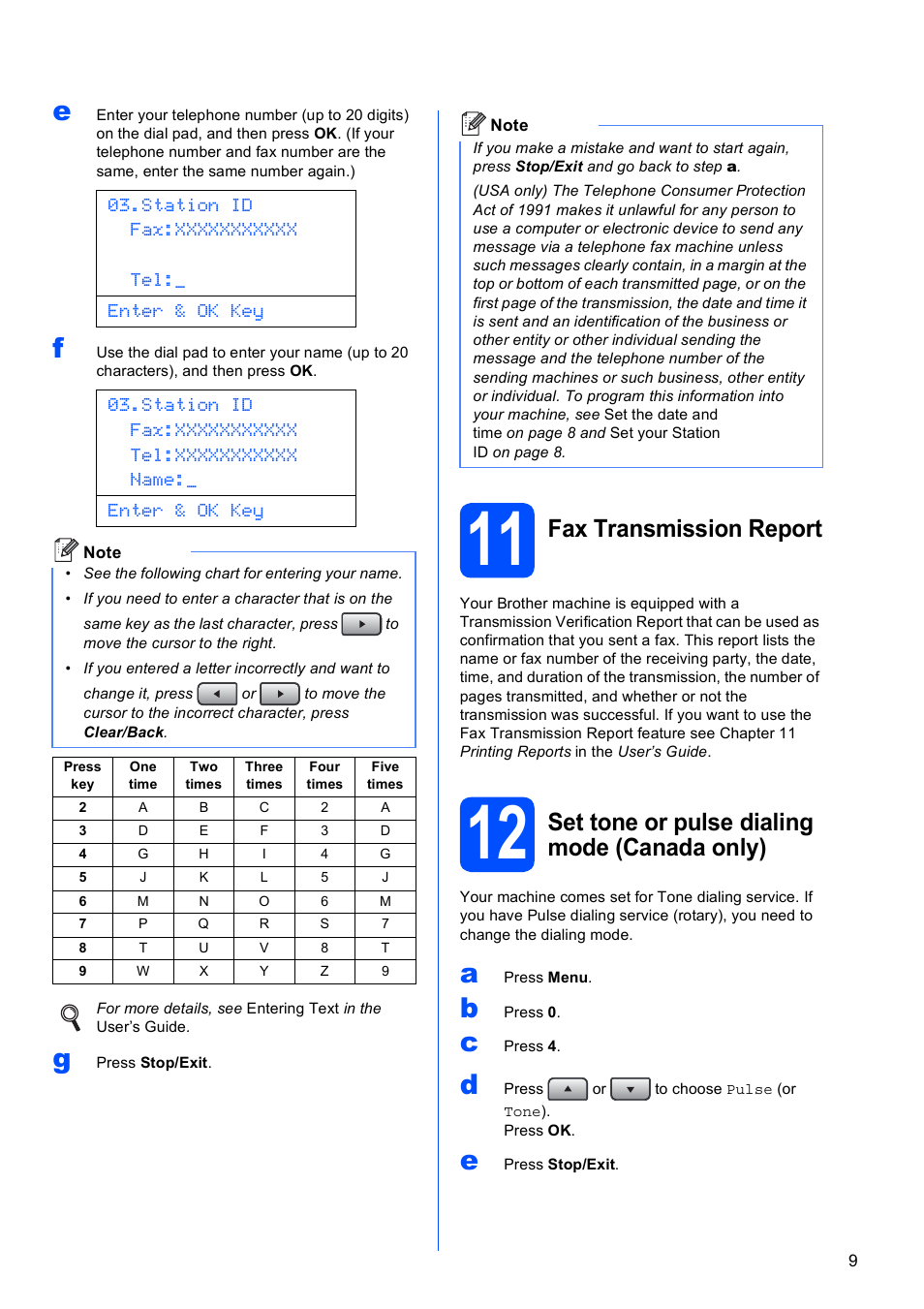 11 fax transmission report, 12 set tone or pulse dialing mode (canada only), Fax transmission report | Set tone or pulse dialing mode (canada only) | Brother MFC 8890DW User Manual | Page 9 / 46
