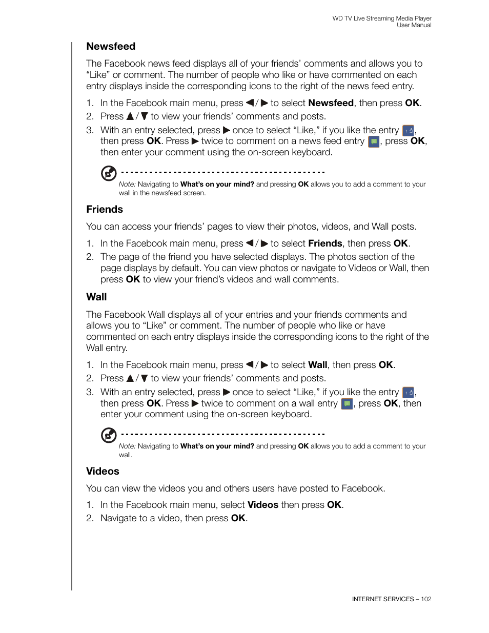 Newsfeed, Friends, Wall | Videos | Western Digital WD TV Live Streaming Media Player (Gen 3) User Manual User Manual | Page 107 / 237
