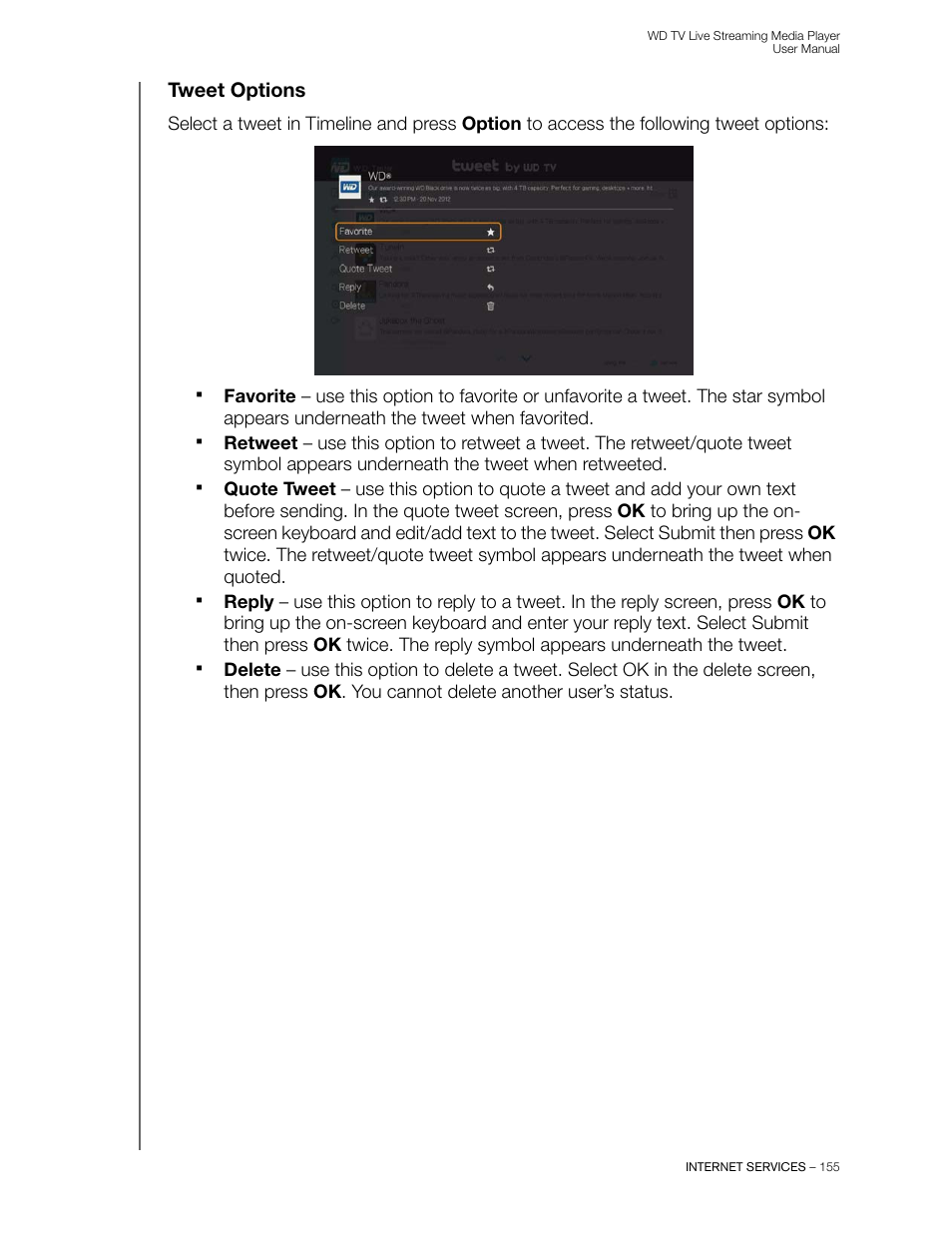 Tweet options | Western Digital WD TV Live Streaming Media Player (Gen 3) User Manual User Manual | Page 160 / 237