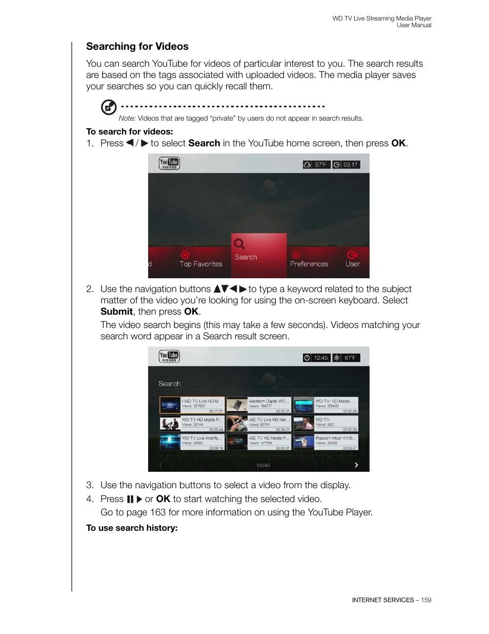 Searching for videos | Western Digital WD TV Live Streaming Media Player (Gen 3) User Manual User Manual | Page 164 / 237