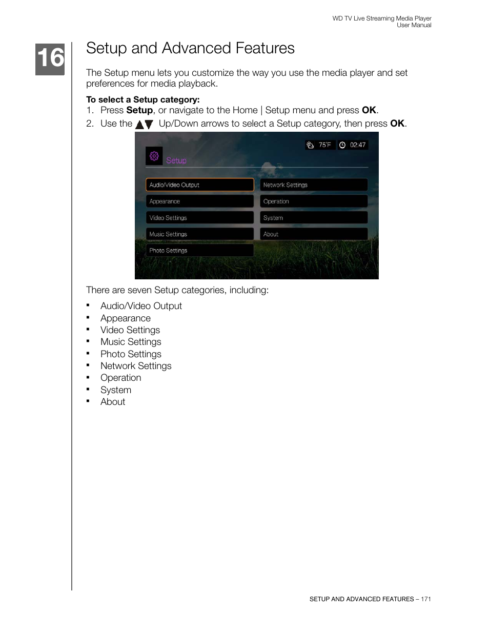 Setup and advanced features | Western Digital WD TV Live Streaming Media Player (Gen 3) User Manual User Manual | Page 176 / 237