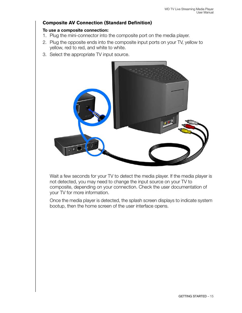 Composite av connection (standard definition) | Western Digital WD TV Live Streaming Media Player (Gen 3) User Manual User Manual | Page 20 / 237