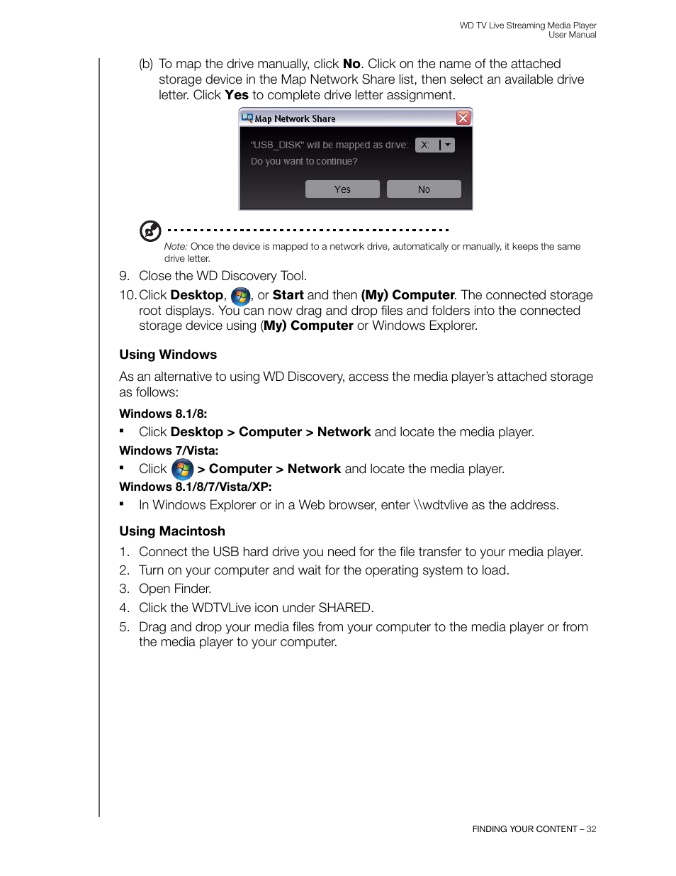 Using windows, Using macintosh | Western Digital WD TV Live Streaming Media Player (Gen 3) User Manual User Manual | Page 37 / 237