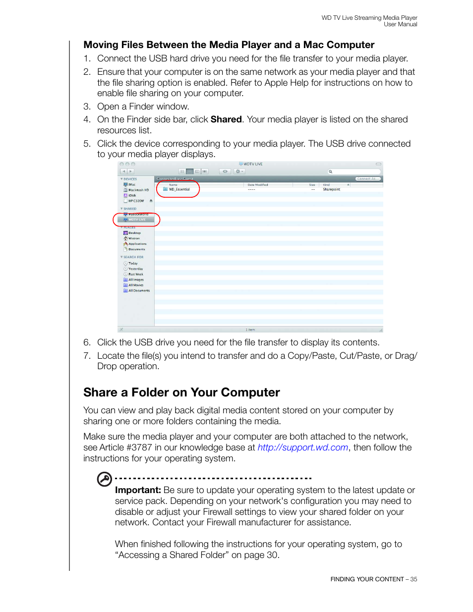 Share a folder on your computer | Western Digital WD TV Live Streaming Media Player (Gen 3) User Manual User Manual | Page 40 / 237