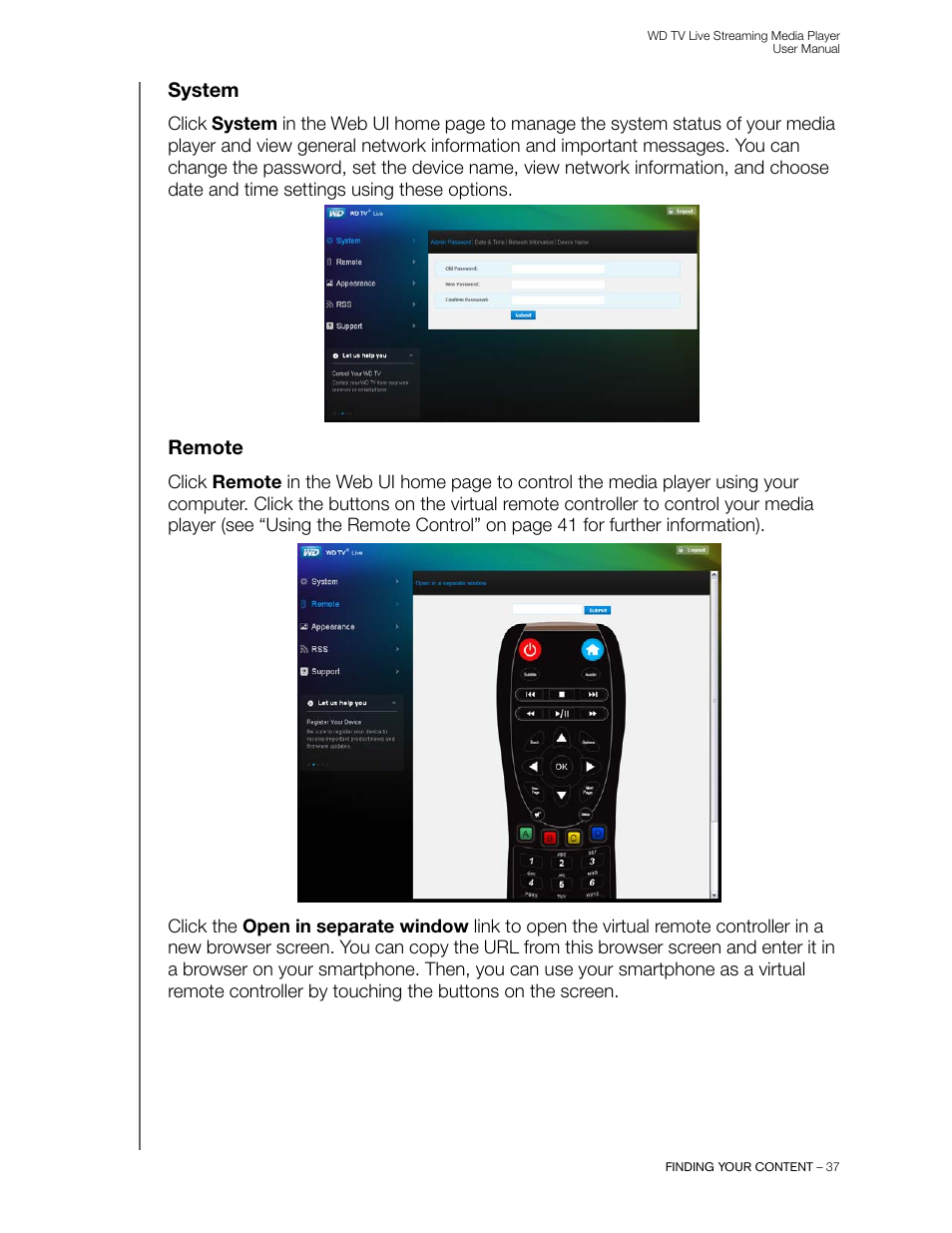 System, Remote | Western Digital WD TV Live Streaming Media Player (Gen 3) User Manual User Manual | Page 42 / 237