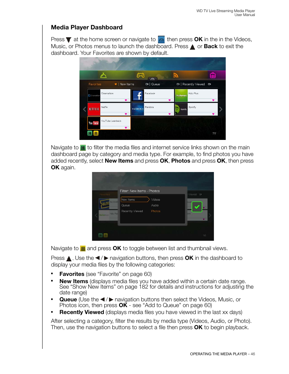 Media player dashboard | Western Digital WD TV Live Streaming Media Player (Gen 3) User Manual User Manual | Page 51 / 237