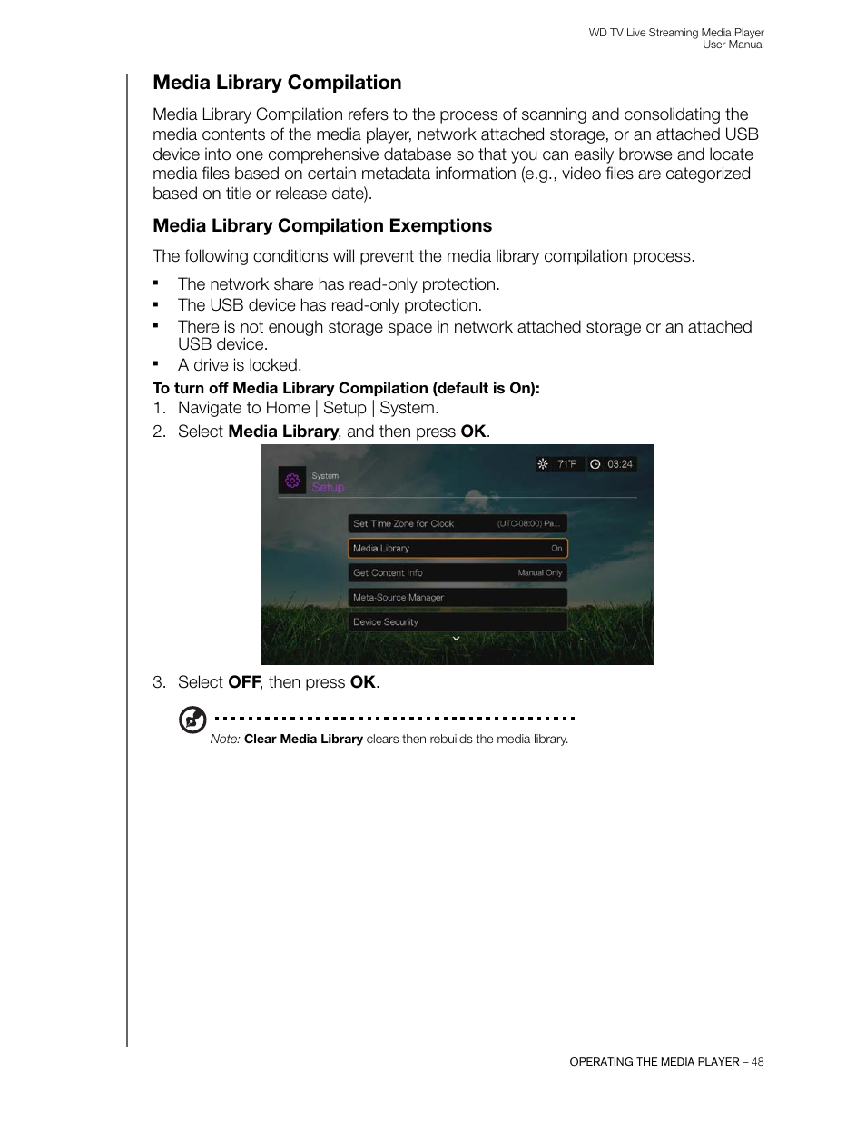 Media library compilation, Media library compilation exemptions | Western Digital WD TV Live Streaming Media Player (Gen 3) User Manual User Manual | Page 53 / 237