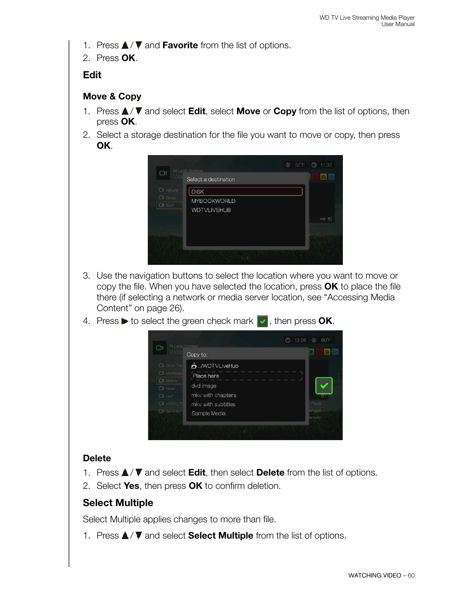 Edit, Move & copy, Delete | Select multiple | Western Digital WD TV Live Streaming Media Player (Gen 3) User Manual User Manual | Page 65 / 237