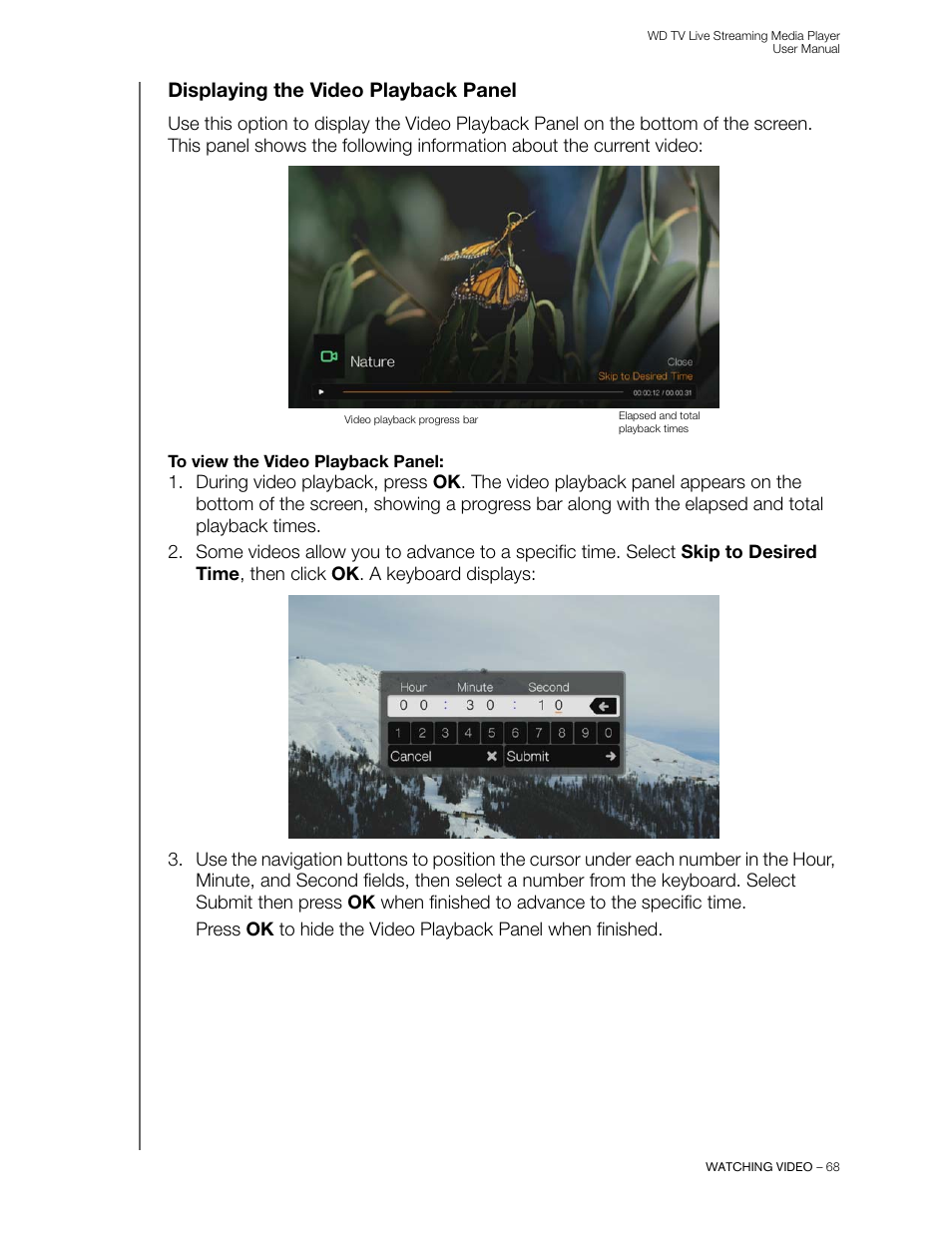 Displaying the video playback panel | Western Digital WD TV Live Streaming Media Player (Gen 3) User Manual User Manual | Page 73 / 237