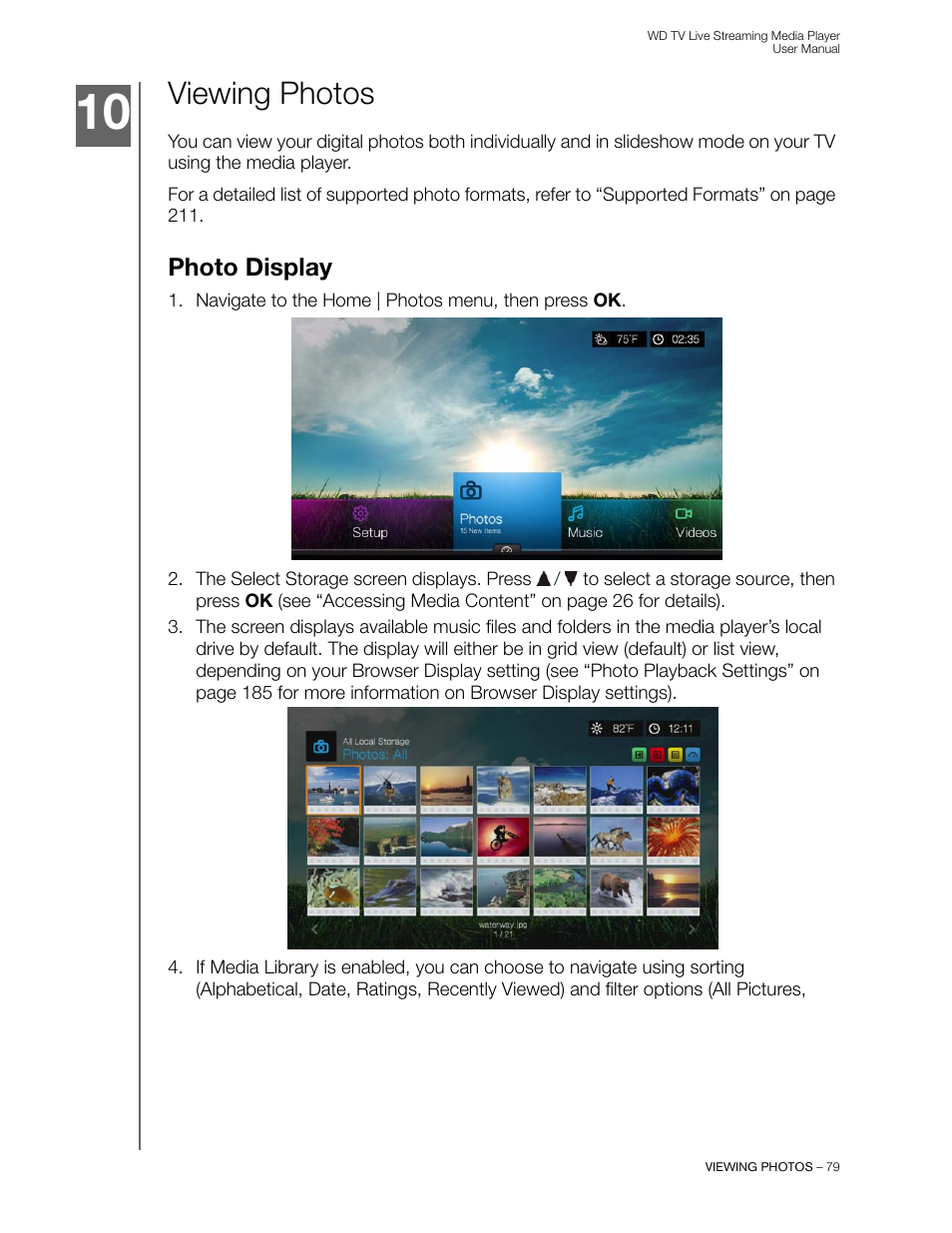 Viewing photos, Photo display | Western Digital WD TV Live Streaming Media Player (Gen 3) User Manual User Manual | Page 84 / 237