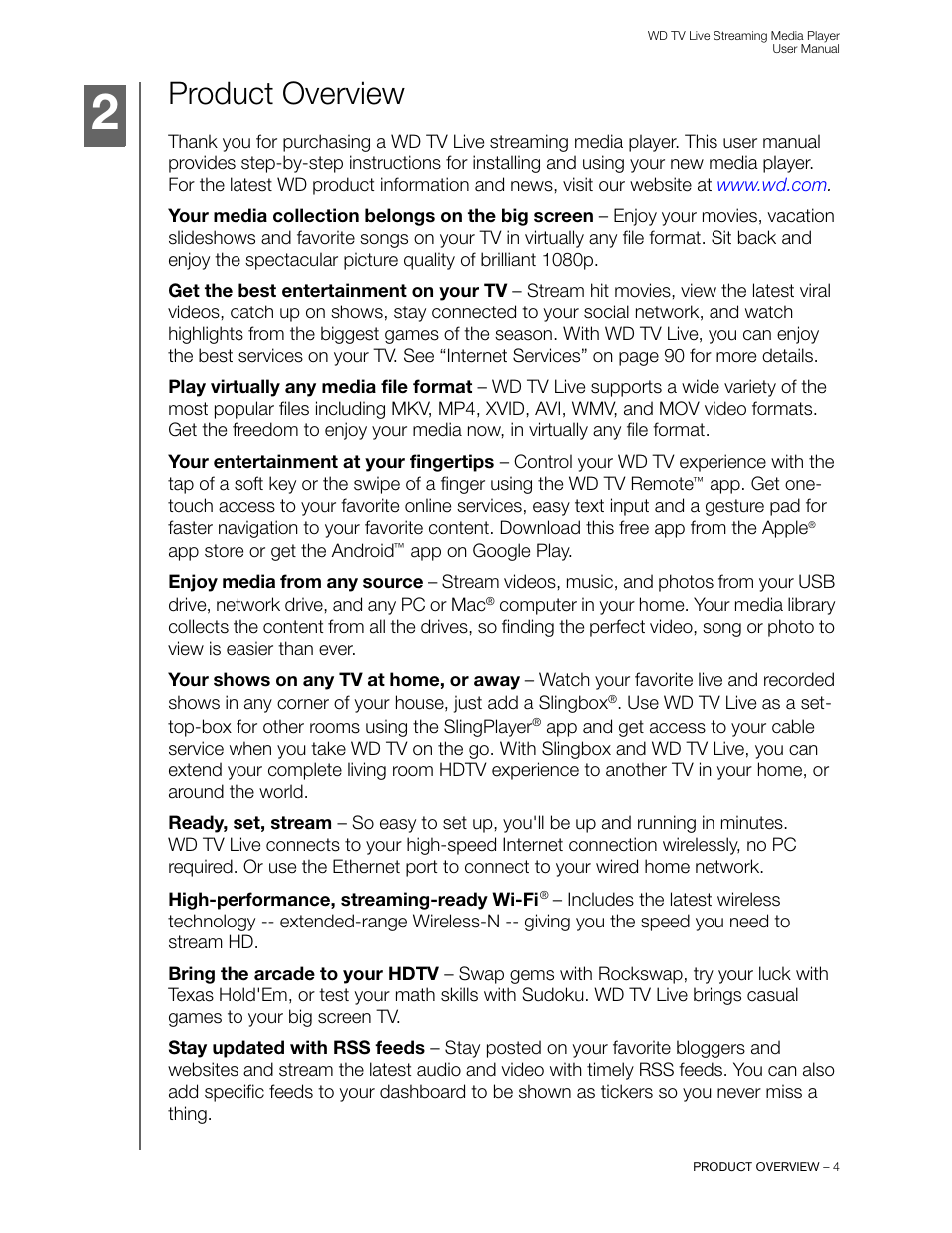 Product overview | Western Digital WD TV Live Streaming Media Player (Gen 3) User Manual User Manual | Page 9 / 237