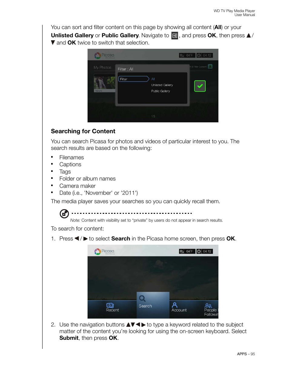 Searching for content | Western Digital WD TV Play Media Player User Manual User Manual | Page 100 / 171