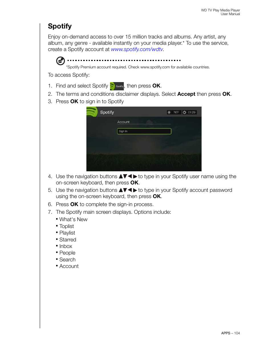 Spotify | Western Digital WD TV Play Media Player User Manual User Manual | Page 109 / 171