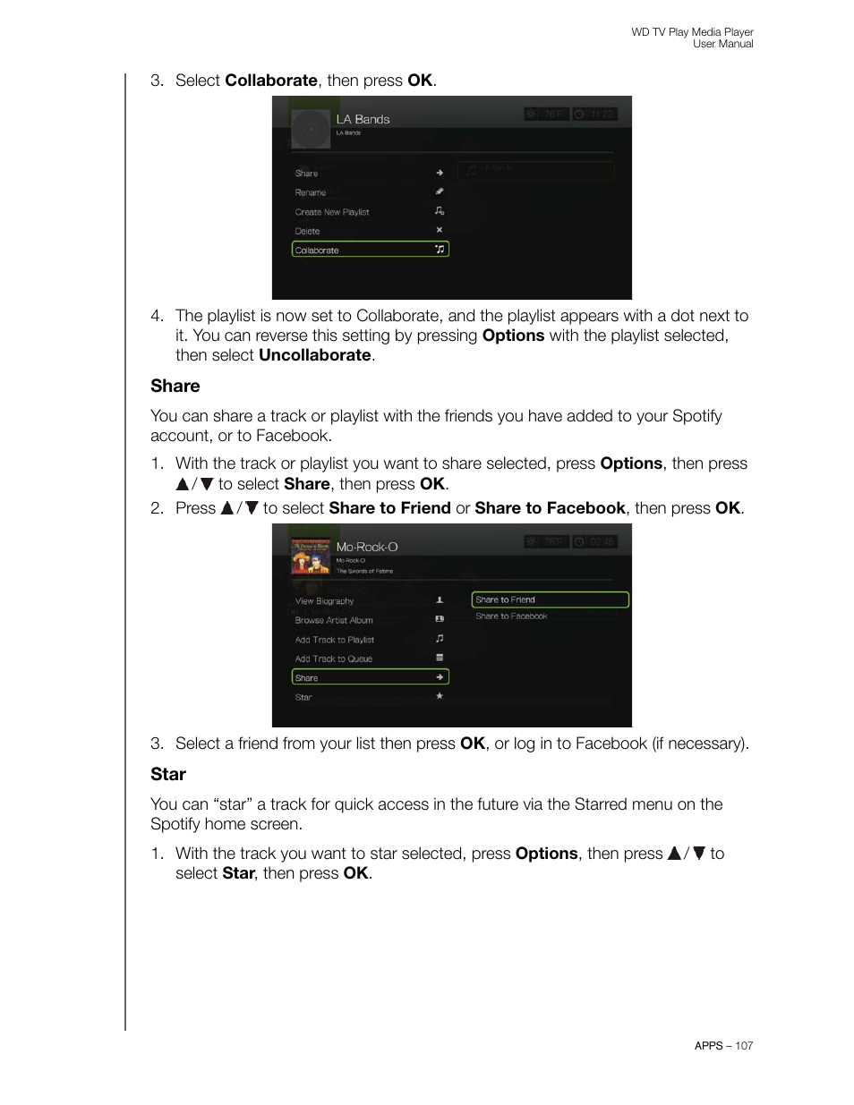 Share, Star | Western Digital WD TV Play Media Player User Manual User Manual | Page 112 / 171