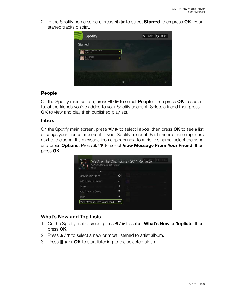 People, Inbox, What’s new and top lists | Western Digital WD TV Play Media Player User Manual User Manual | Page 113 / 171