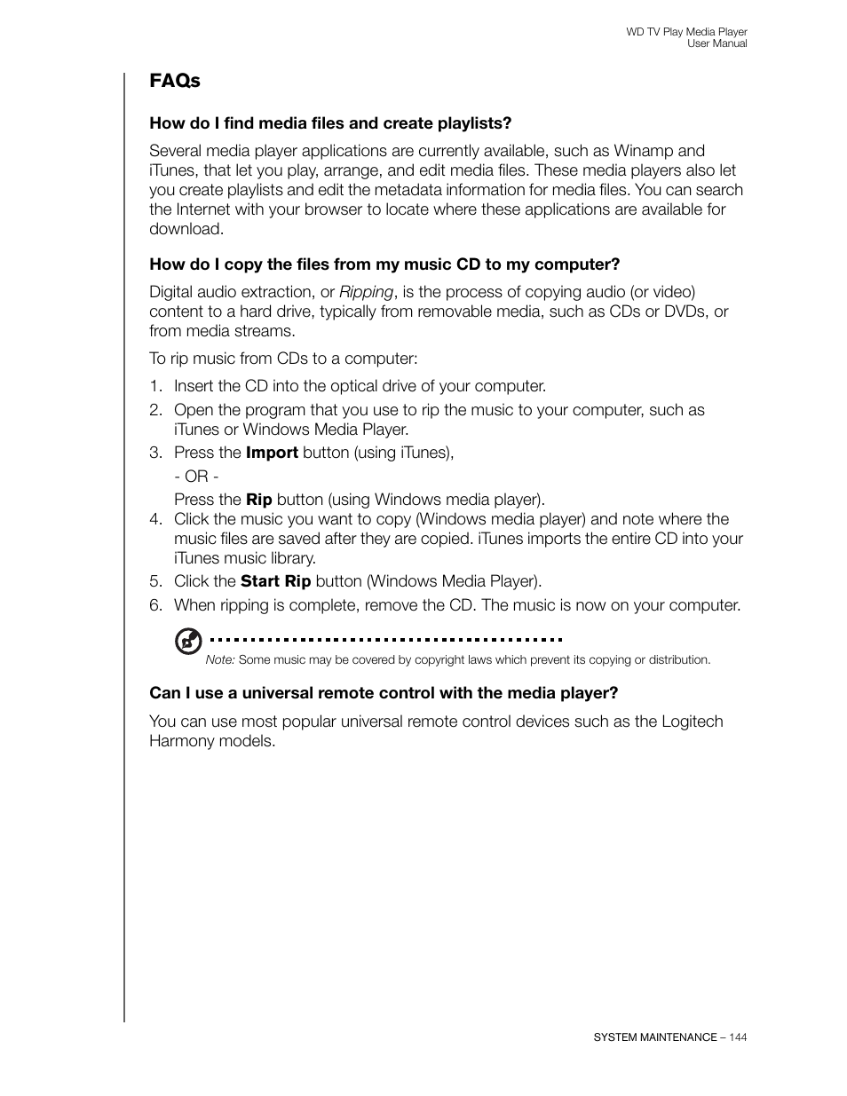 How do i find media files and create playlists, Faqs | Western Digital WD TV Play Media Player User Manual User Manual | Page 149 / 171