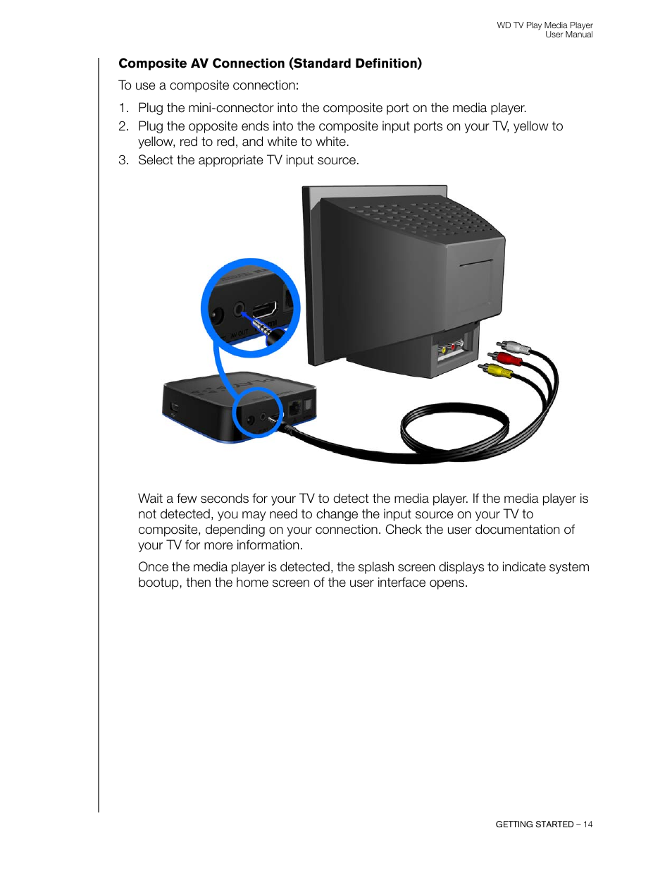 Composite av connection (standard definition) | Western Digital WD TV Play Media Player User Manual User Manual | Page 19 / 171