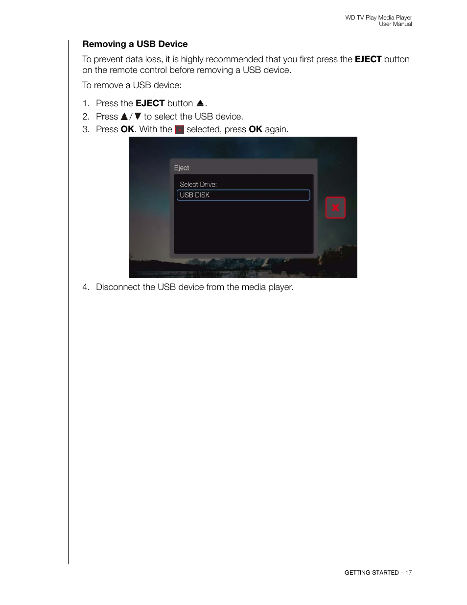Removing a usb device | Western Digital WD TV Play Media Player User Manual User Manual | Page 22 / 171