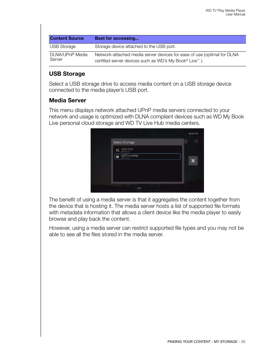 Usb storage, Media server | Western Digital WD TV Play Media Player User Manual User Manual | Page 30 / 171