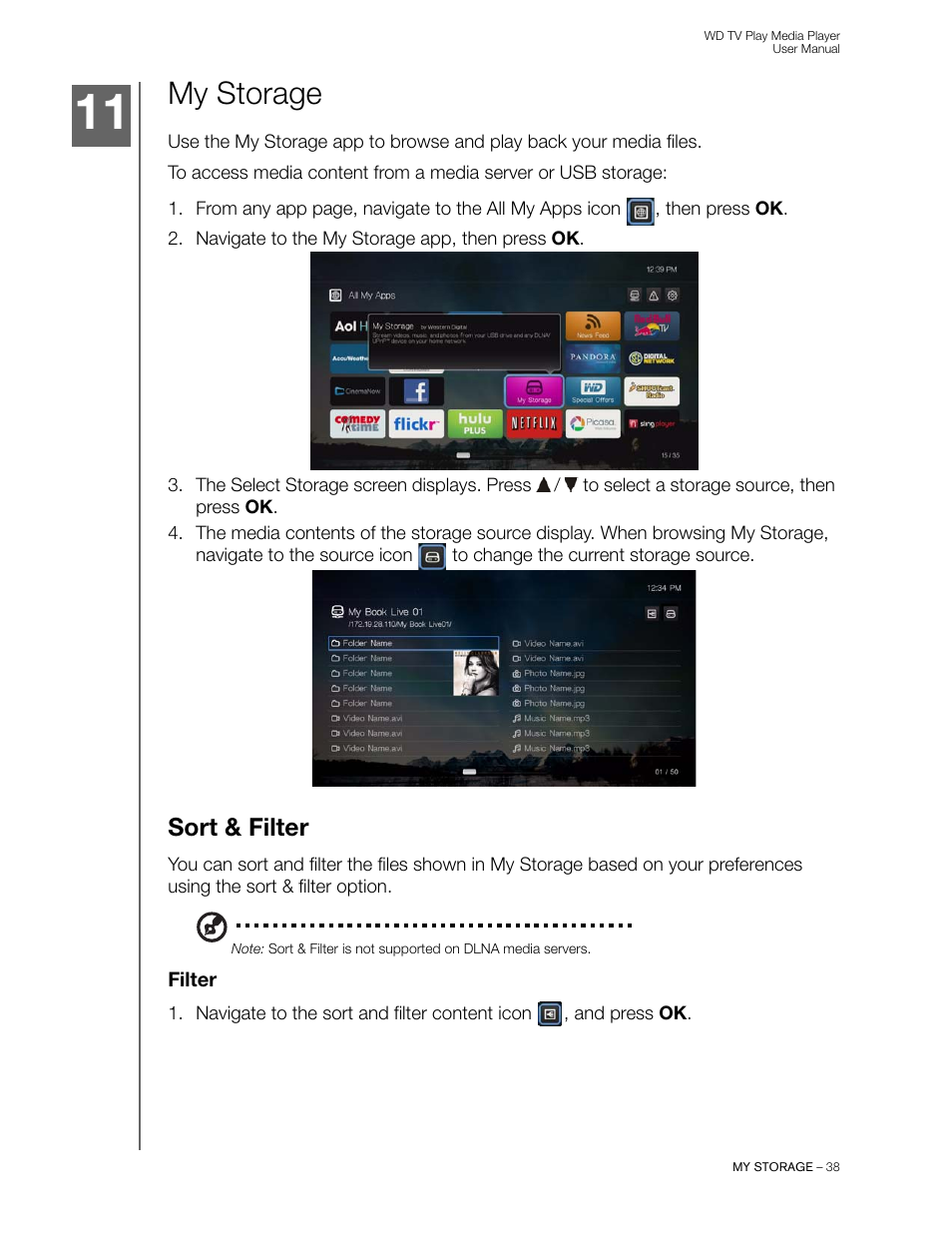 My storage, Sort & filter, Filter | Western Digital WD TV Play Media Player User Manual User Manual | Page 43 / 171