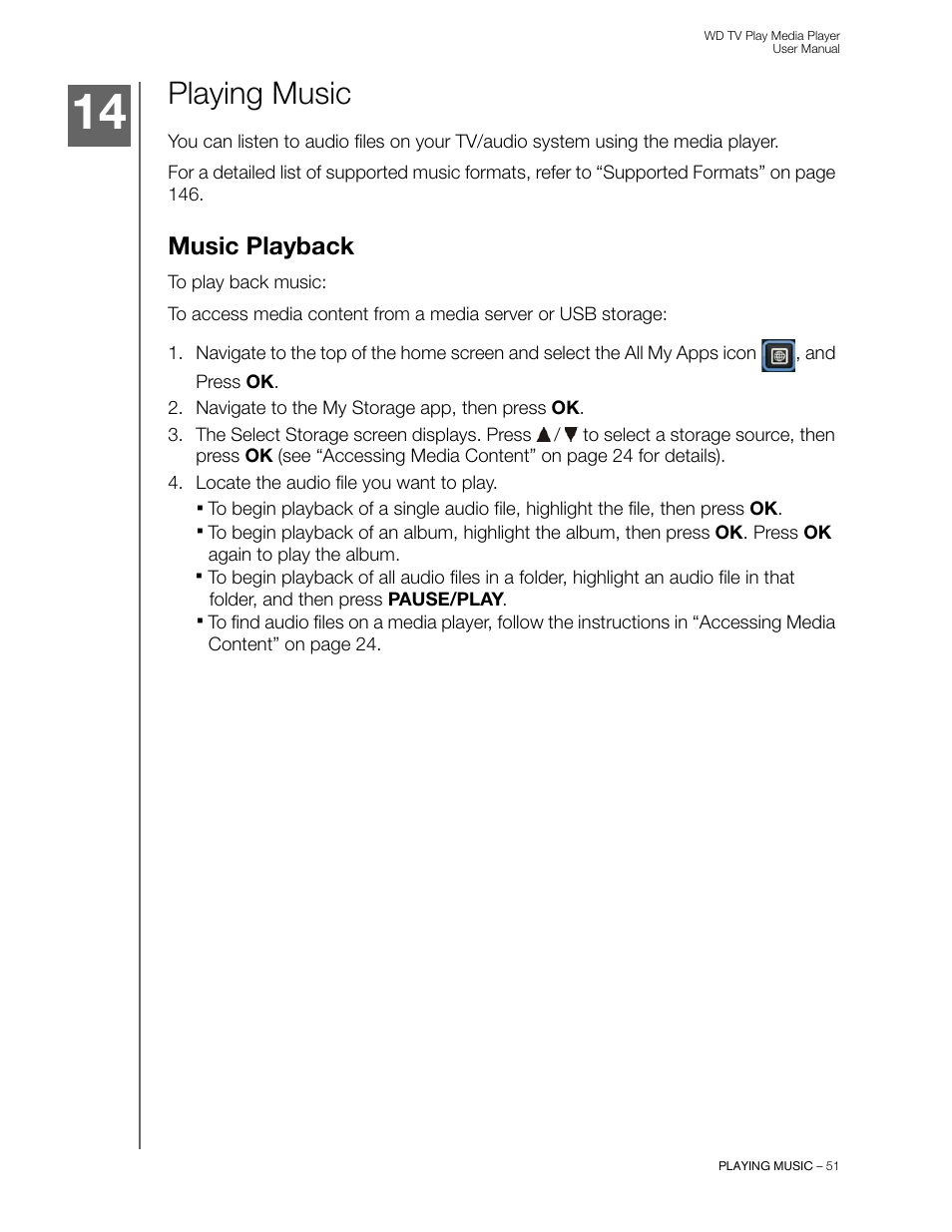 Playing music, Music playback | Western Digital WD TV Play Media Player User Manual User Manual | Page 56 / 171
