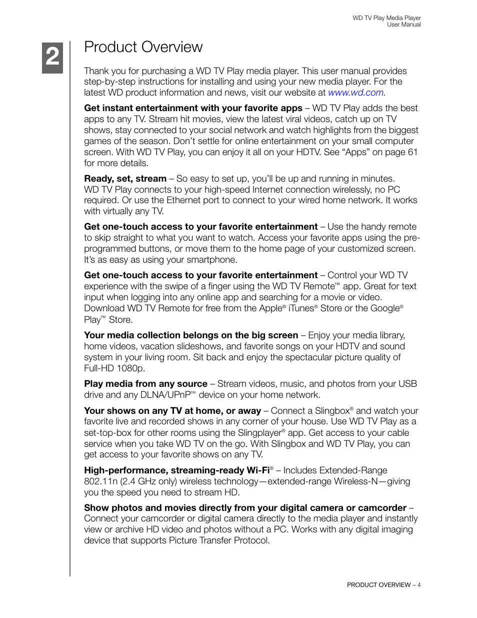 Product overview | Western Digital WD TV Play Media Player User Manual User Manual | Page 9 / 171