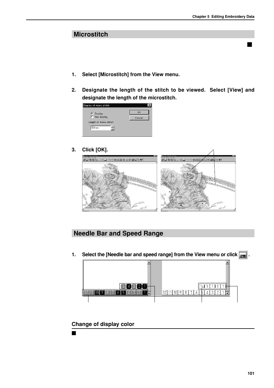 Microstitch, Needle bar and speed range | Brother BES-962BC User Manual | Page 103 / 270